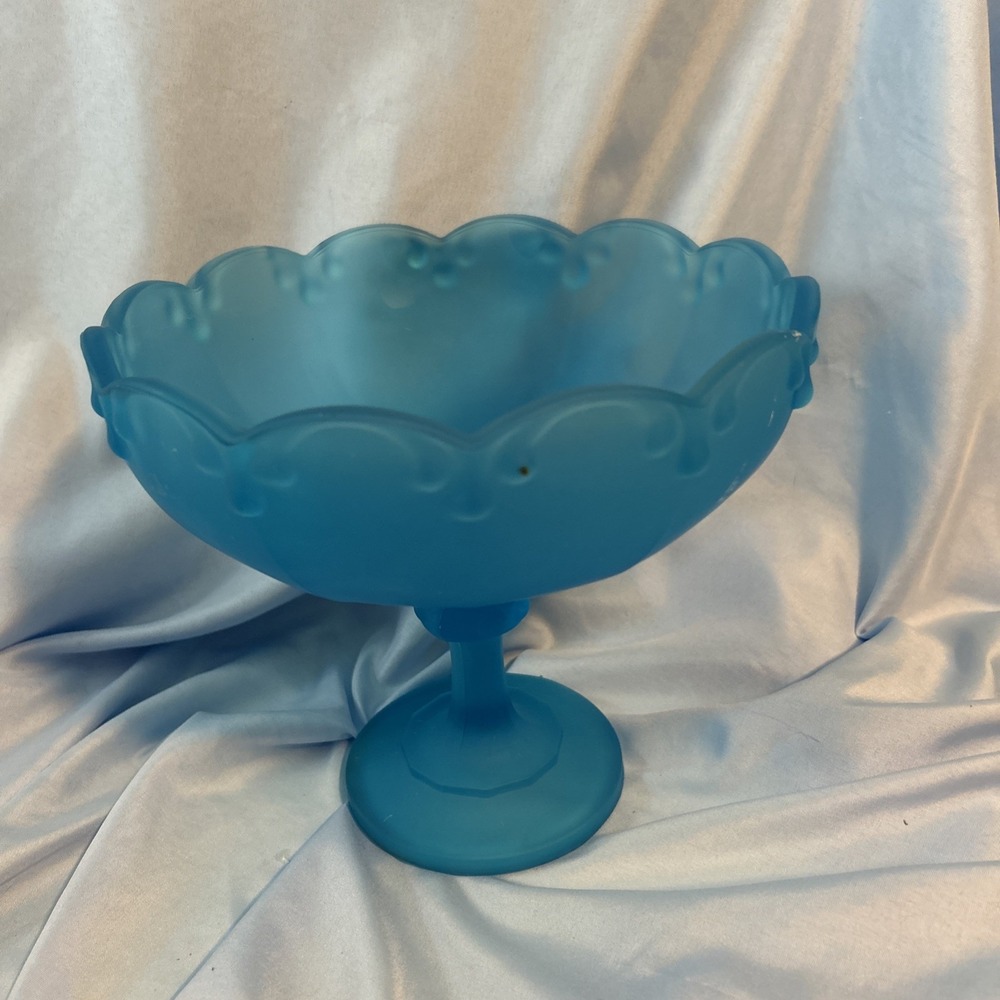 vintage indiana glass satin blue compote Bowl